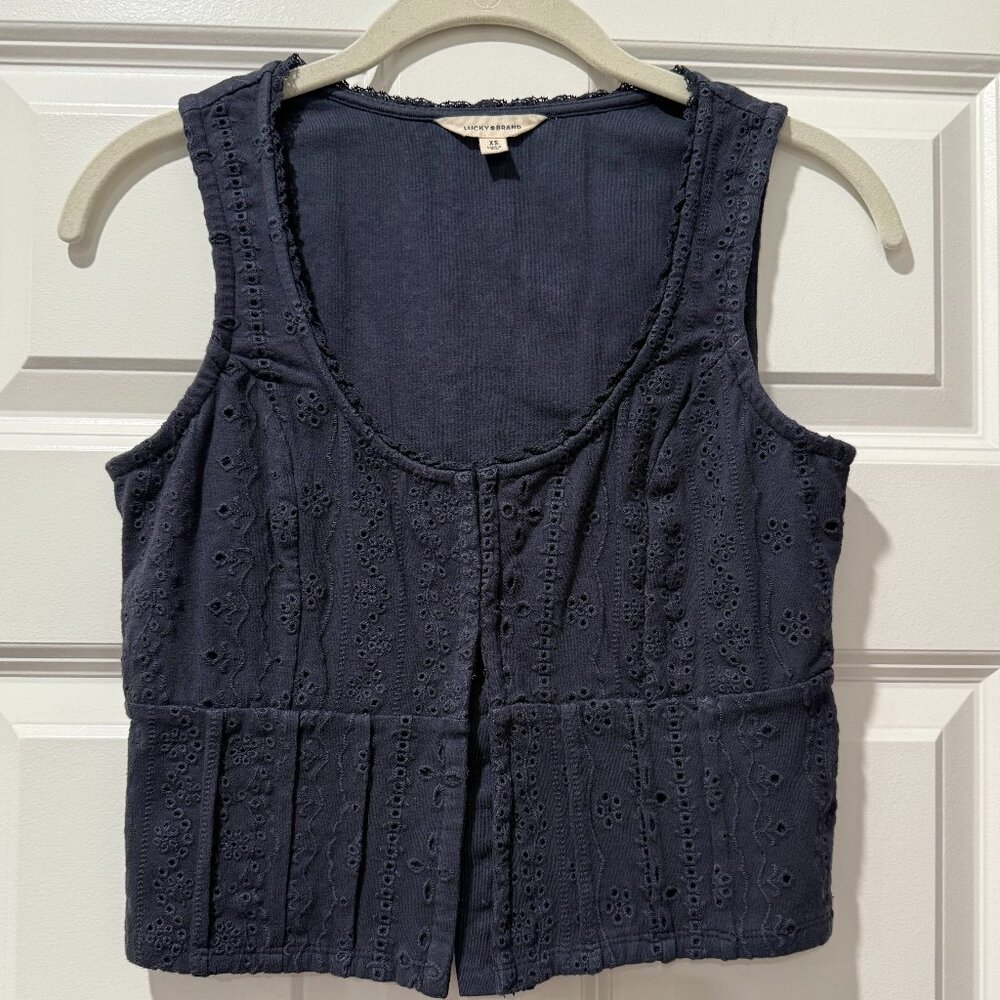 NWT Lucky Brand India Ink Knit Eyelet Sleeveless Corset Top